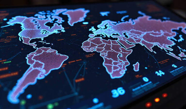 AI analyzing global trends on digital screen