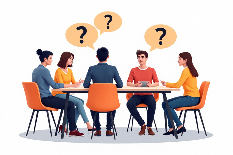 Illustration of people discussing questions